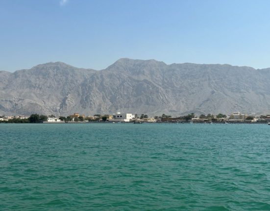 Sea overlooking the mountains at Ras Al Khaimah