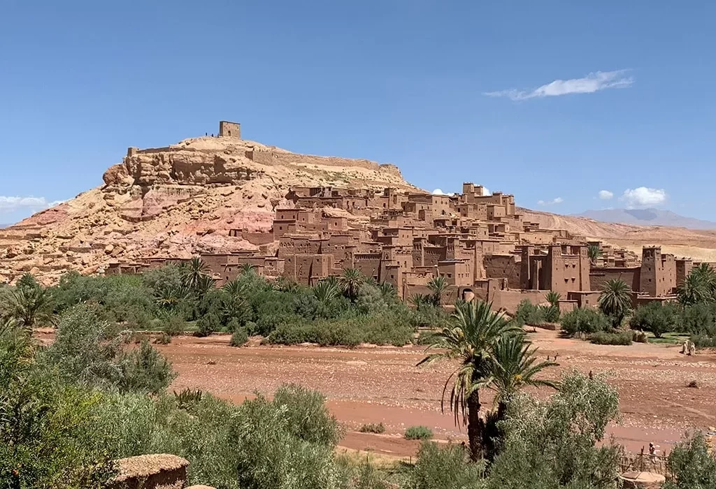 Traditional Moroccan Berber city in the middle of the desert perched on a hill