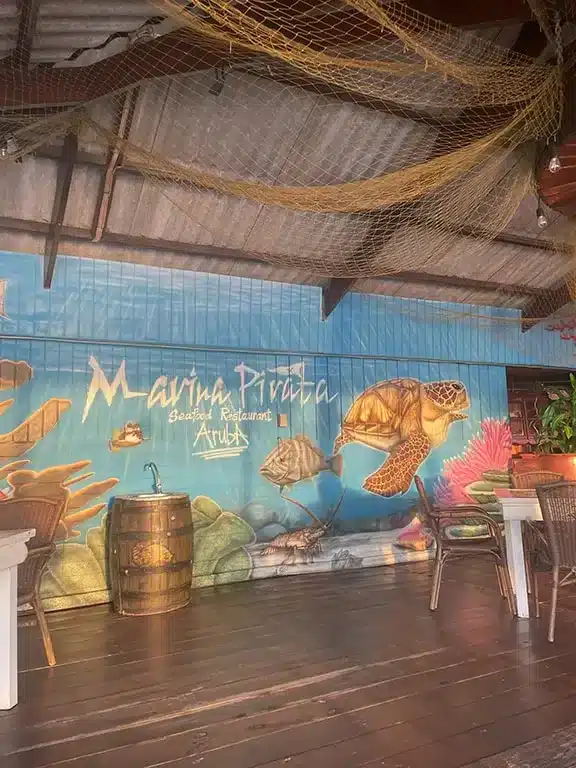 Marina Pirata low-key restaurant in Aruba that is not too pricey, great for authentic food and budget
